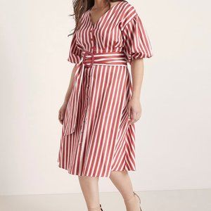 Eloquii Puff Sleeve Striped Midi Dress